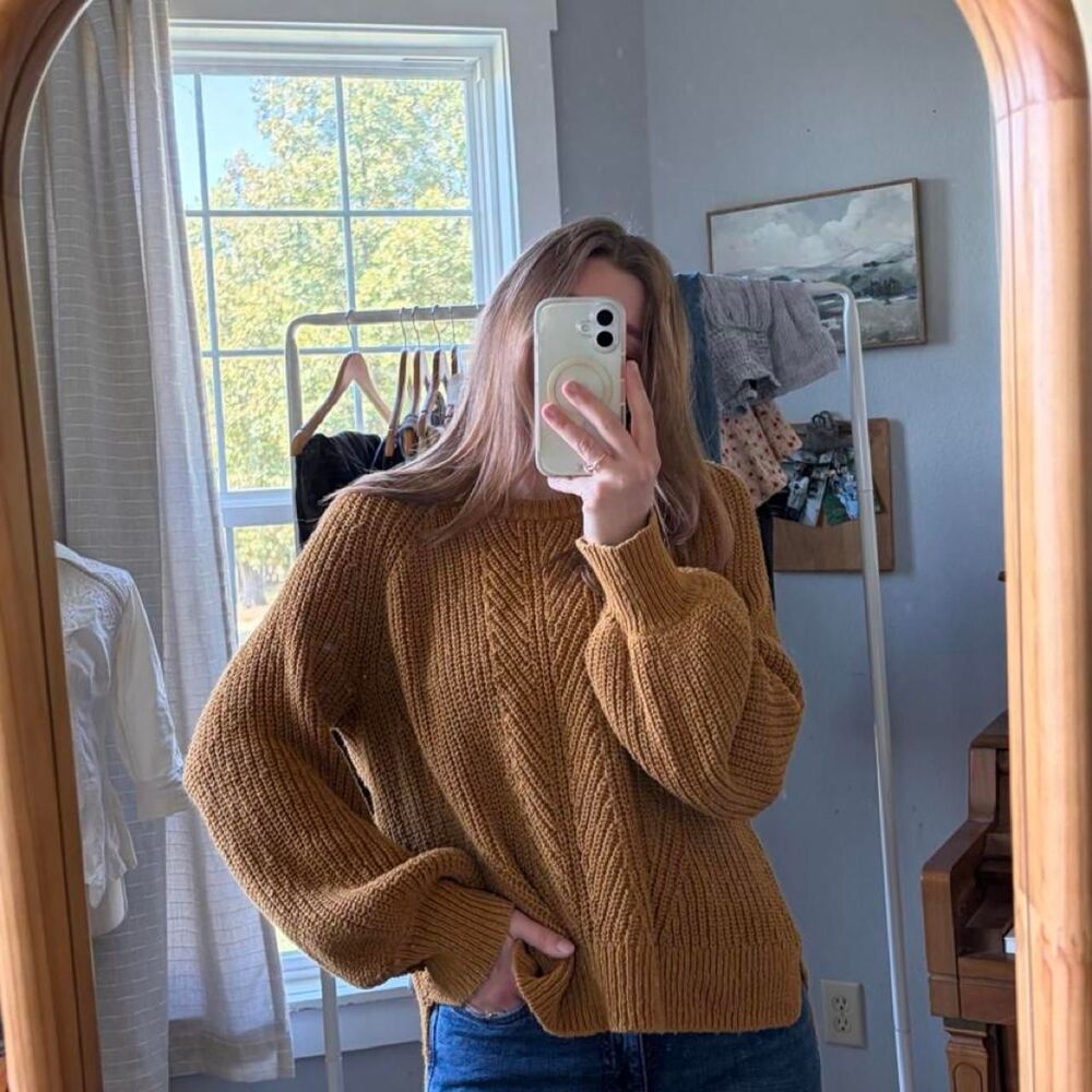 Madewell Women's Mustard Yellow !00% Cotton Chunky Cottage prairie boho Sweater